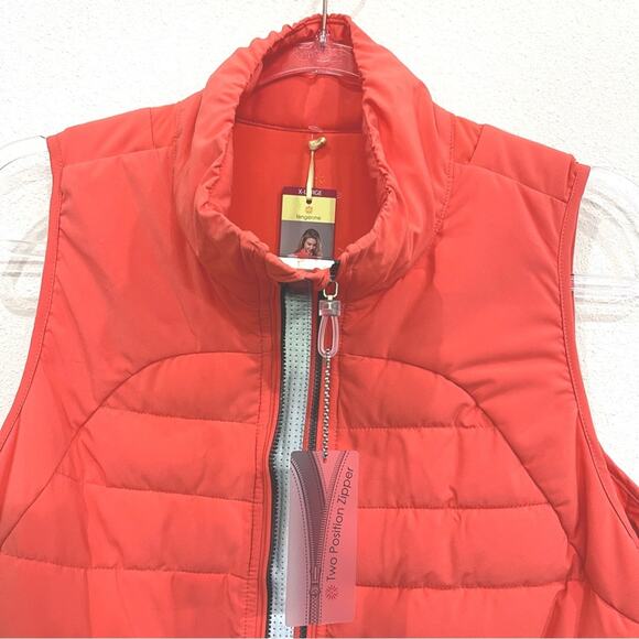 Tangerine Quilted Puffer Vest w/ Pockets & 2-Position Front Zipper in Papaya XL - Picture 3 of 13